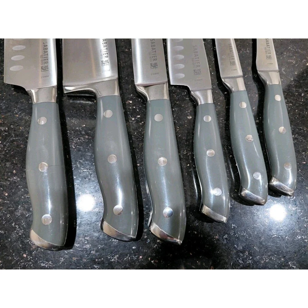 Set Of 6 Sabatier Knives Gray Rivet Handles 21D890